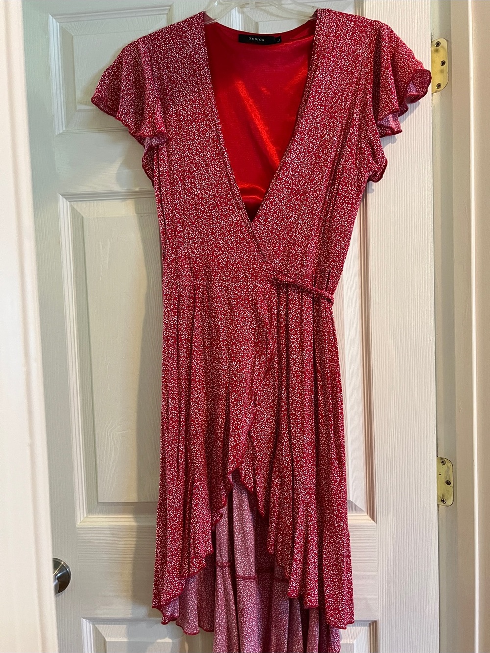 ZESICA Pink Red Floral High-Low Wrap Dress